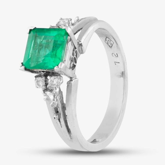 Second Hand Platinum 1.04ct Emerald & 0.12ct Brilliant Cut Diamond Seven Stone Ring 433715735