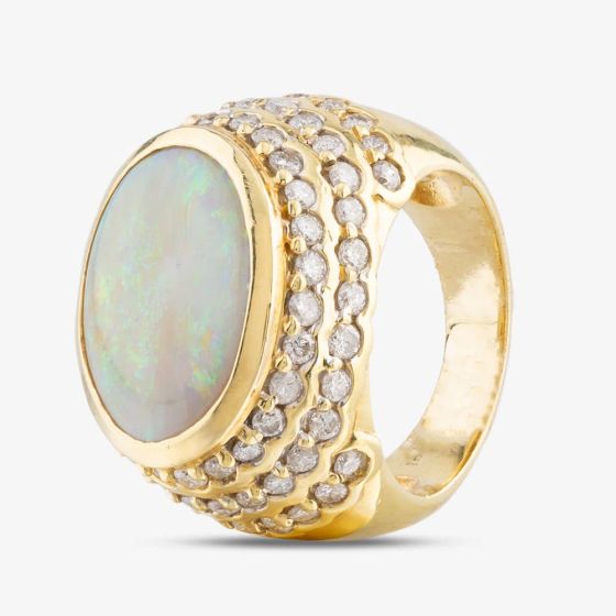 Second Hand 14ct Yellow Gold 6.25ct Opal & 2.15ct Brilliant Cut Diamond Large Oval Cluster Ring 4338034