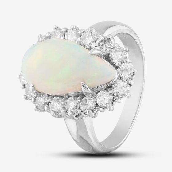Second Hand Platinum 2.69ct Opal & 1.04ct Brilliant Cut Diamond Pear Shape Cluster Ring 43381002