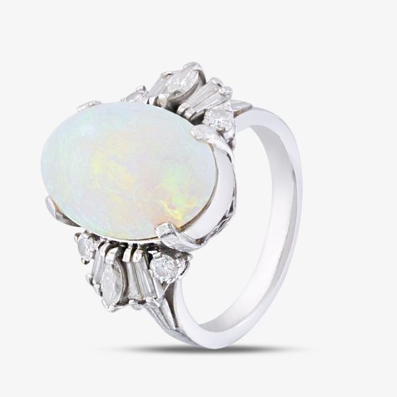 Second Hand Platinum Certificated 3.64ct Opal & 0.51ct Diamond Oval Dress Ring 43381012