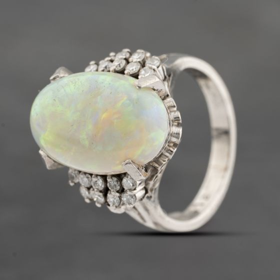 Second Hand Platinum 5.12ct Opal & 0.29ct Diamond Oval Dress Ring 43381016