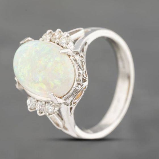 Second Hand Platinum 2.81ct Opal & 0.20ct Diamond Oval Dress Ring 43381023