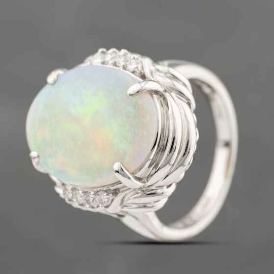 Second Hand Platinum 4.01ct Opal & 0.11ct Diamond Oval Dress Ring 43381027