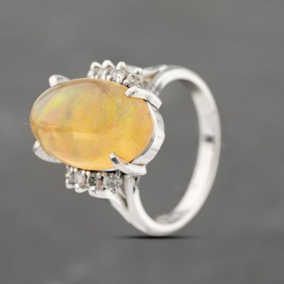 Second Hand Platinum Opal & 0.25ct Diamond Oval Dress Ring 43381028