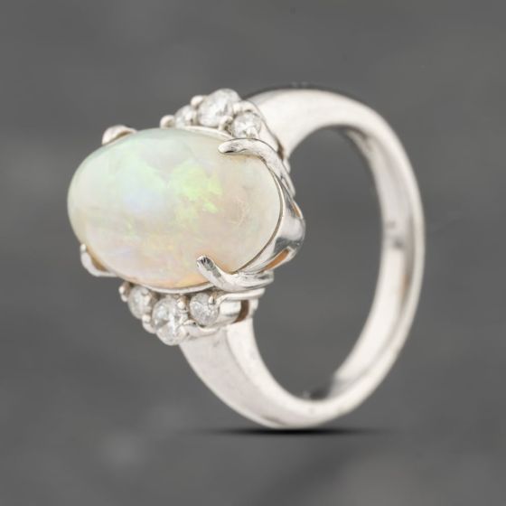 Second Hand Platinum 5.13ct Opal & 0.29ct Diamond Oval Dress Ring 43381029