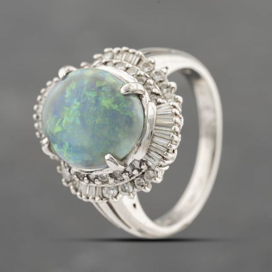 Second Hand Platinum 3.44ct Opal & 0.72ct Diamond Oval Cluster Ring 43381031