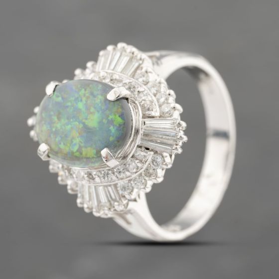 Second Hand Platinum 1.37ct Opal & 0.83ct Diamond Oval Cluster Ring 43381033