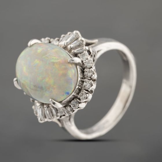 Second Hand Platinum 4.91ct Opal & 0.44ct Diamond Oval Cluster Ring 43381035
