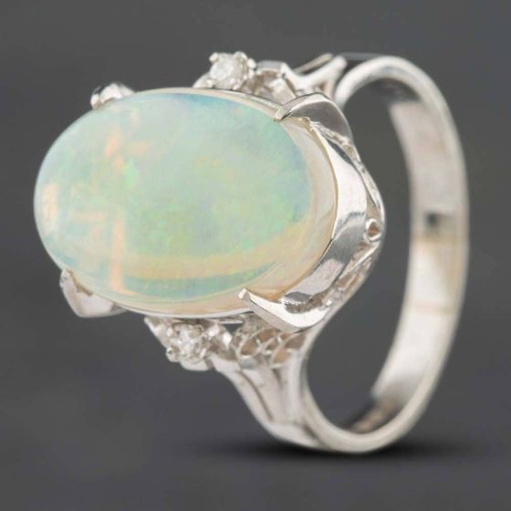 Second Hand Platinum 4.15ct Opal & 0.04ct Brilliant Cut Diamond Large Oval Dress Ring 433815762