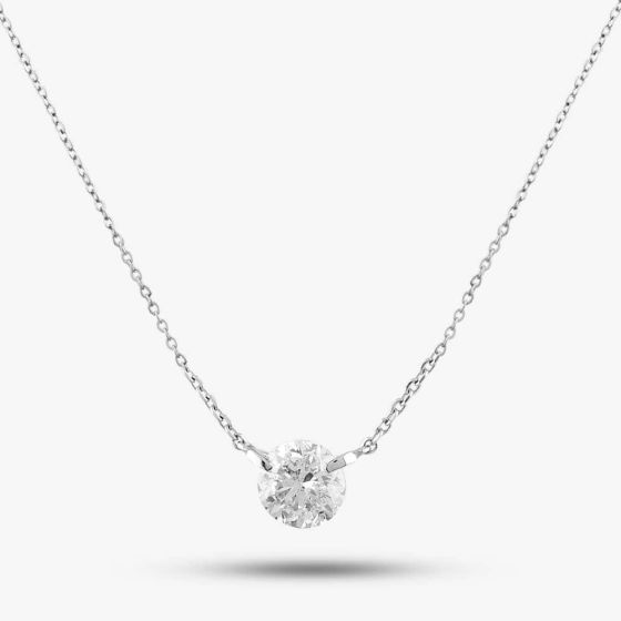 Second Hand 14ct White Gold 0.72ct Brilliant Cut Diamond Pendant & 16-18 Inch Trace Chain 4314155117