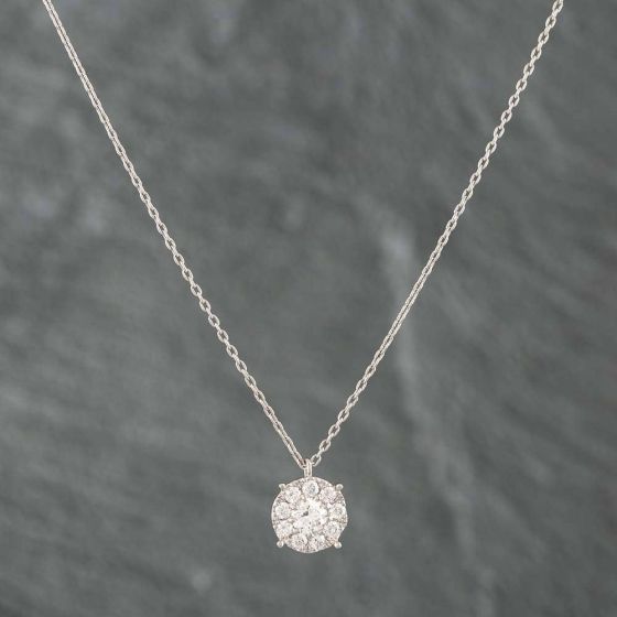 Second Hand Platinum 0.47ct Brilliant Cut Diamond Round Cluster Pendant & 16-18 Inch Trace Chain 43141572