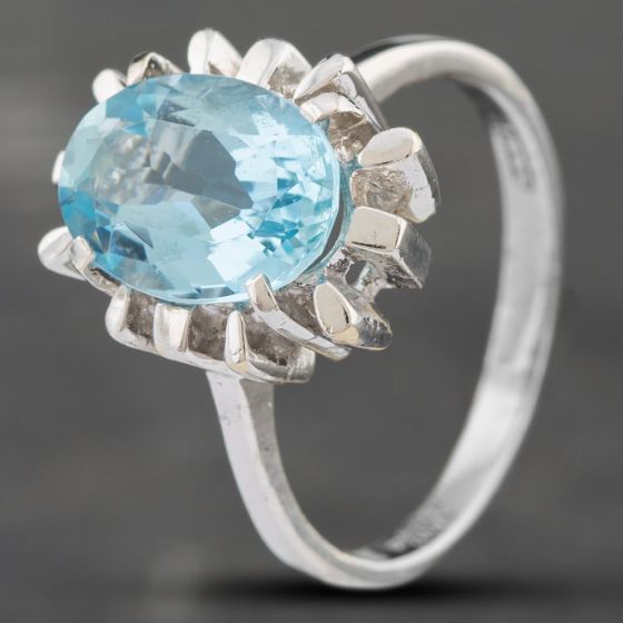 Second Hand 14ct White Gold Certificated Aquamarine Oval Dress Ring 43401006