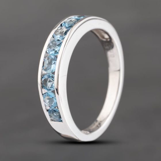 Second Hand 18ct White Gold 0.65ct Aquamarine Channel Set Half Eternity Ring 43401018