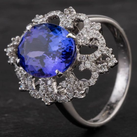 Second Hand 18ct White Gold 4.40ct Tanzanite & 0.43ct Diamond Cluster Ring 4341016