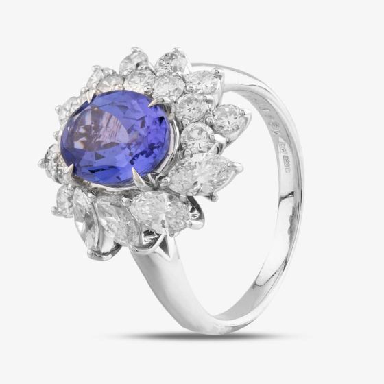 Second Hand Platinum 1.94ct Tanzanite & 1.60ct Diamond Oval Cluster Ring 4341029