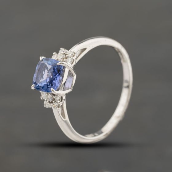 Second Hand 18ct White Gold 1.00ct Tanzanite & 0.12ct Brilliant Cut Diamond Cluster Ring 43411035