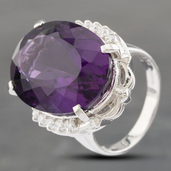 Second Hand Platinum 20.28ct Amethyst & 0.22ct Brilliant Cut Diamond Oval Dress Ring 43421007
