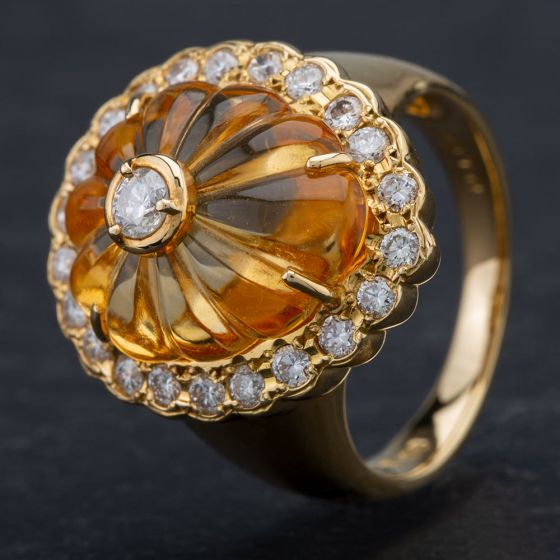 Second Hand 18ct Yellow Gold Citrine and Diamond Dress Ring 4343004