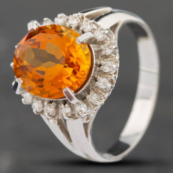 Second Hand Platinum Certificated Citrine & 0.18ct Brilliant Cut Diamond Oval Dress Ring 43431003
