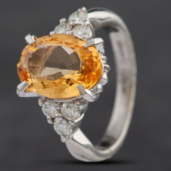 Second Hand Platinum 3.92ct Golden Topaz & 0.38ct Brilliant Cut Diamond Seven Stone Ring 4345033