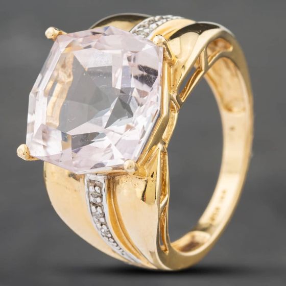 Second Hand 14ct Yellow Gold Certificated 13.5ct Pink Topaz & 0.04ct Single Cut Diamond Dress Ring 43451009