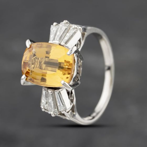 Second Hand Platinum Imperial Topaz & Baguette Cut Diamond Cushion Shape Dress Ring 43451010