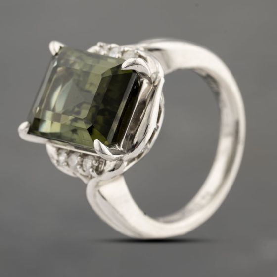 Second Hand Platinum 8.04ct Green Tourmaline & 0.16ct Diamond Rectangular Dress Ring 43461003
