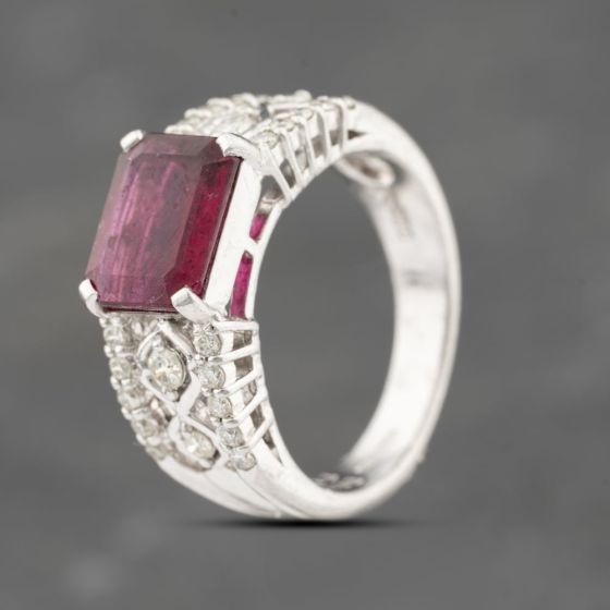 Second Hand Platinum 2.13ct Red Tourmaline & 0.33ct Diamond Rectangular Dress Ring 43461004
