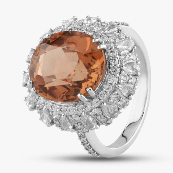 Second Hand 18ct White Gold Golden Tourmaline & Diamond Large Oval Cluster Ring 434615638