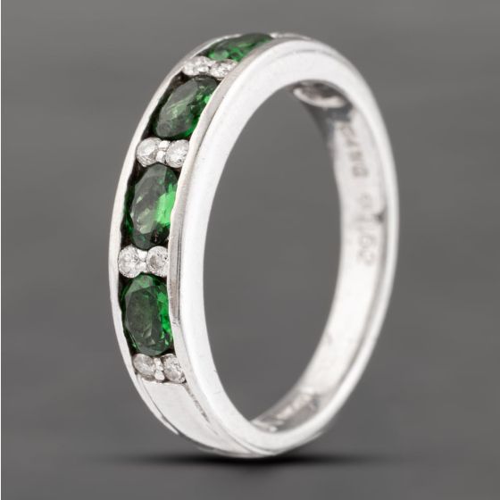Second Hand 14ct White Gold 0.62ct Tsavorite Garnet & 0.12ct Diamond Half Eternity Ring 43471004