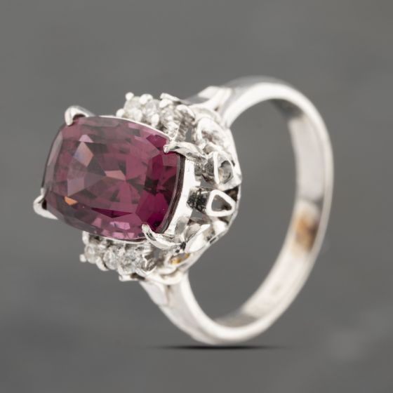 Second Hand Platinum 5.30ct Rhodolite Garnet & 0.10ct Brilliant Cut Diamond Cushion Shape Dress Ring 43471006