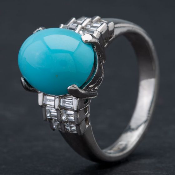 Second Hand Platinum Brilliant Diamond Turquoise Dress Ring 4349001
