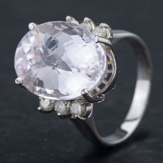 Second Hand 14ct White Gold Multi-Cut Diamond Kunzite Ring 4350001