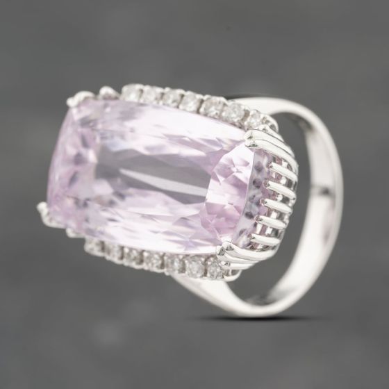 Second Hand Platinum 24.5ct Kunzite & 0.28ct Diamond Oblong Cushion Shape Cluster Ring 43501000