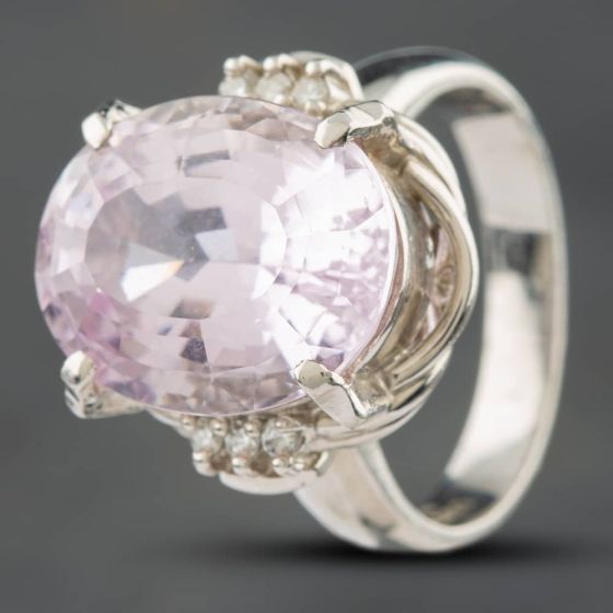Second Hand Platinum 10.75ct Kunzite & 0.09ct Brilliant Cut Diamond Large Oval Cluster Ring 43501003