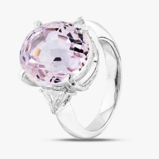 Second Hand Platinum 12.0ct Pink Oval Cut Kunzite & 0.37ct Trillion Cut Diamond Dress Ring 43501009