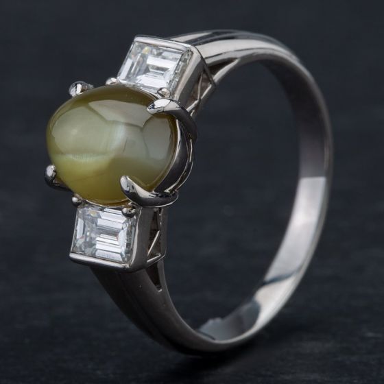 Second Hand Platinum Brilliant Diamond Chrysoberyl dress Ring 4351003