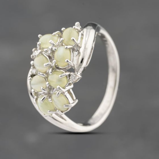 Second Hand Platinum 2.14ct Chrysoberyl Cats Eye & 0.04ct Diamond Multi Cluster Ring 43511004