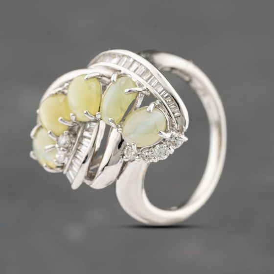 Second Hand Platinum 4.66ct Chrysoberyl Cats Eye & 0.64ct Diamond Fancy Cluster Ring 43511006