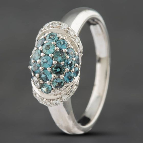 Second Hand 18ct White Gold 0.66ct Blue Alexandrite & 0.13ct Brilliant Cut Diamond Dress Ring 435615729