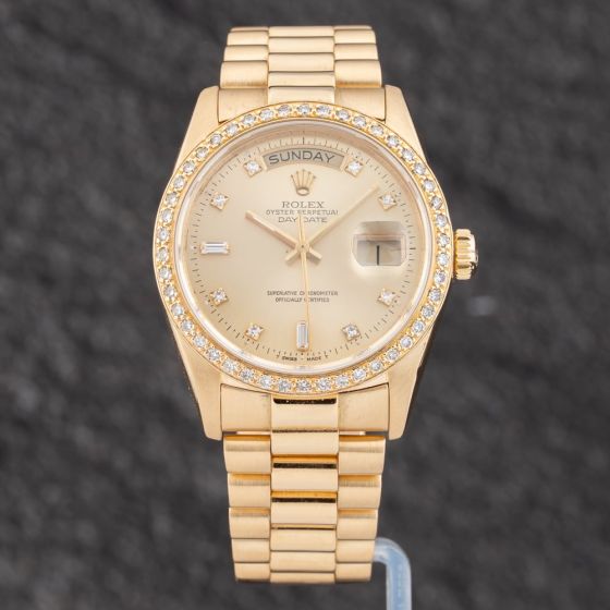 Second Hand Rolex Mens Day-Date 18ct Gold Bracelet Watch 18038