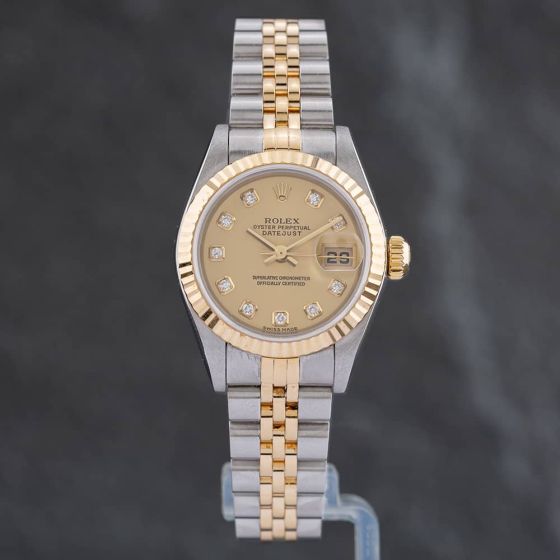 Second Hand Rolex Datejust 2003 Ladies Bi Colour Diamond Set Dial Bracelet Watch 79173