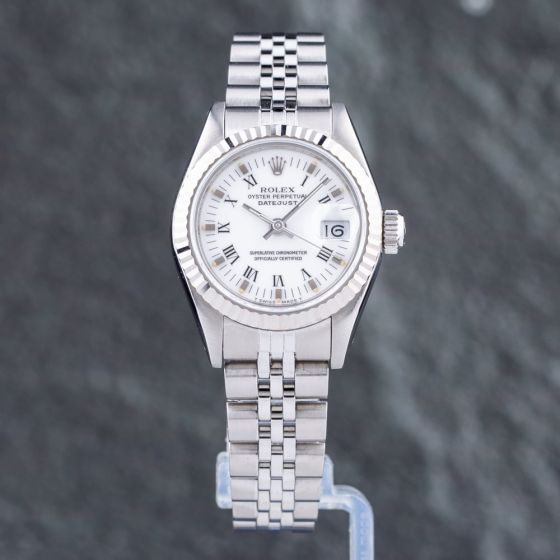 Second Hand Rolex Ladies Datejust White Bracelet Watch 69174
