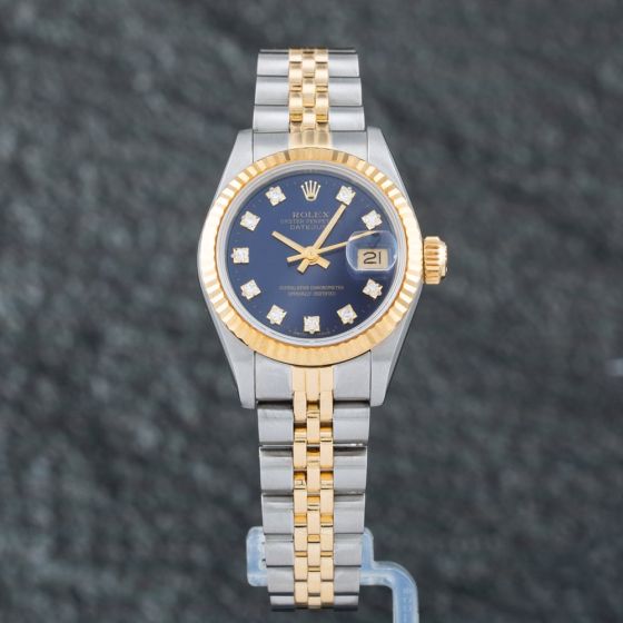 Second Hand Rolex Ladies Datejust Blue Dial Bracelet Watch 69173
