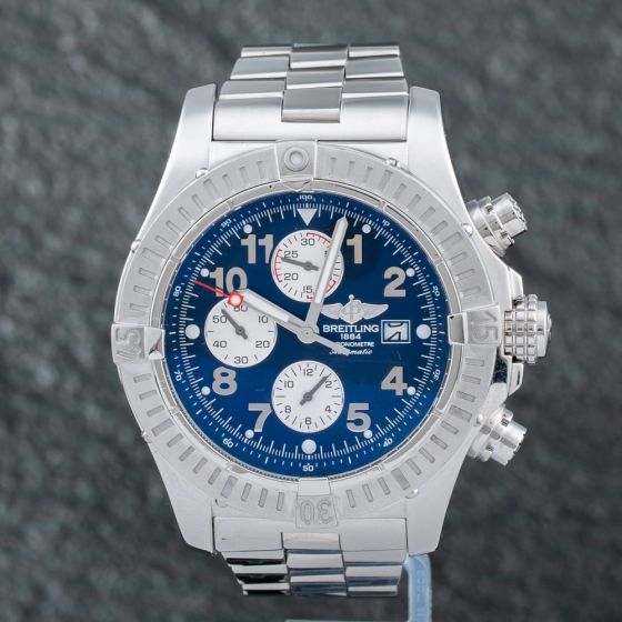 Second Hand Breitling Mens Super Avenger Blue Dial Bracelet Watch A13370