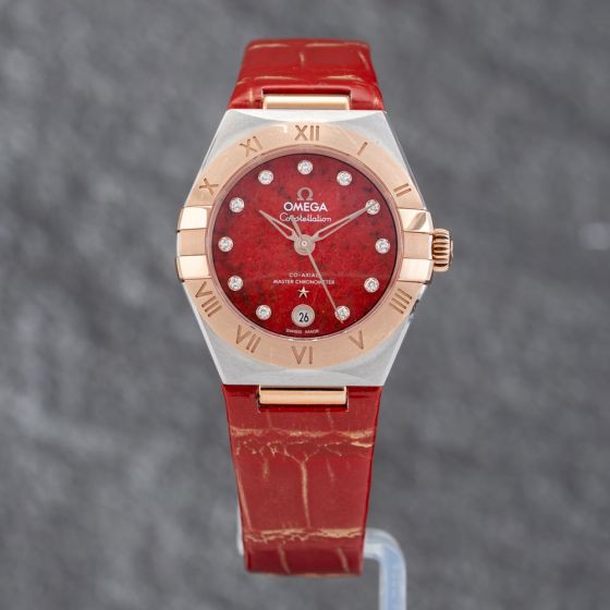 Second Hand OMEGA Ladies Constellation Red Leather Strap Watch 131.23.29.20.99.002
