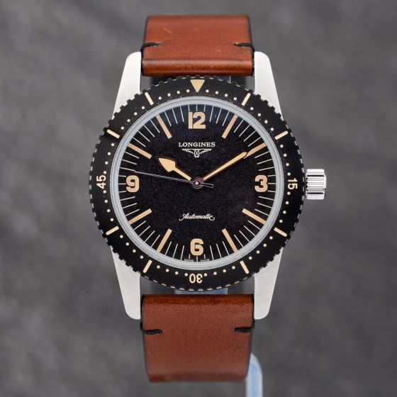 Second Hand Longines Mens Skin Diver Brown Leather Strap Watch L2.822.4.56.2