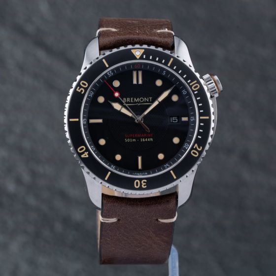 Second Hand Bremont Mens Supermarine Black Dial Leather Strap Watch S501/BK/2018