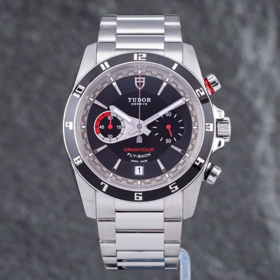Second Hand Tudor Mens Grantour Fly-Back Black Bracelet Watch 20550N