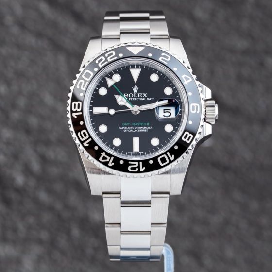 Second Hand Rolex Mens GMT Master II Black Bracelet Watch 116710LN